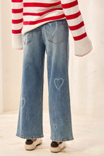 Load image into Gallery viewer, TF- Sophia Faded Heart Printed Straight Leg Denim Jean
