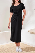 Load image into Gallery viewer, Black Knot Front Cotton Midi Dress
