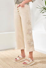 Load image into Gallery viewer, Ecru Crochet Applique Wide Leg Button Front Pant
