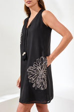 Load image into Gallery viewer, Black Sleeveless V-Neck Floral Dress

