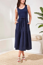Load image into Gallery viewer, Nautical Mixed Media Sleeveless Tiered Dress
