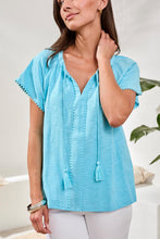 Load image into Gallery viewer, Aqua Sky Cotton Tassel Blouse
