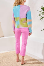 Load image into Gallery viewer, TF- Lilac Rose Striped Knit Boat Neck Sweater
