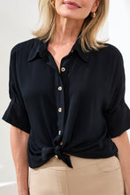 Load image into Gallery viewer, Black Elbow Sleeve Button Front Blouse
