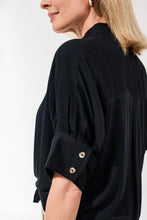 Load image into Gallery viewer, Black Elbow Sleeve Button Front Blouse
