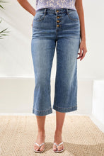 Load image into Gallery viewer, Pebble Blue Audrey Button Front Crop Denim Jean
