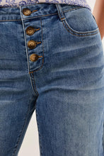 Load image into Gallery viewer, Pebble Blue Audrey Button Front Crop Denim Jean
