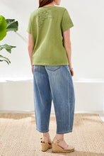 Load image into Gallery viewer, Kiwi Zest Floral Applique Cotton Tee
