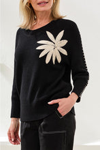 Load image into Gallery viewer, Black Sweater With White Floral Embroidery
