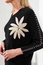 Load image into Gallery viewer, Black Sweater With White Floral Embroidery

