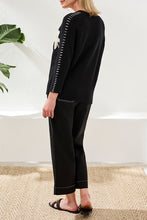 Load image into Gallery viewer, Black Sweater With White Floral Embroidery
