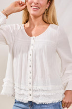 Load image into Gallery viewer, Ocean Pearl Raw Edge Tiered Blouse
