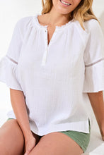 Load image into Gallery viewer, White Cotton Gauze Ruffle Sleeve Blouse
