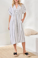 Load image into Gallery viewer, Black &amp; White Striped Linen Gauze Empire Waist Dress
