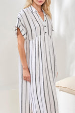 Load image into Gallery viewer, Black &amp; White Striped Linen Gauze Empire Waist Dress
