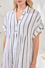 Load image into Gallery viewer, Black &amp; White Striped Linen Gauze Empire Waist Dress
