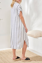 Load image into Gallery viewer, Black &amp; White Striped Linen Gauze Empire Waist Dress
