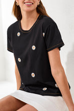 Load image into Gallery viewer, Daisy Embroidered Black Cotton Tee
