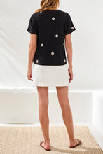 Load image into Gallery viewer, Daisy Embroidered Black Cotton Tee
