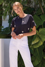 Load image into Gallery viewer, Daisy Embroidered Black Cotton Tee
