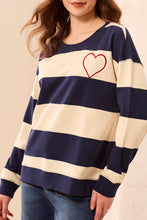 Load image into Gallery viewer, Jet Blue Striped Crew Neck Sweater W Heart

