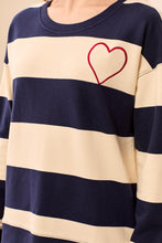 Load image into Gallery viewer, Jet Blue Striped Crew Neck Sweater W Heart

