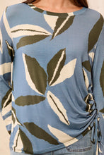 Load image into Gallery viewer, Blue Fog Printed Long Sleeve W Ruching
