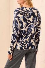 Load image into Gallery viewer, Blue Fog Printed Cotton Cable Knit Sweater
