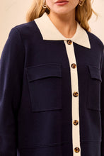 Load image into Gallery viewer, Sapphire &amp; White Collared Cardigan

