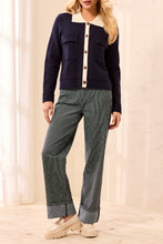 Load image into Gallery viewer, Sapphire &amp; White Collared Cardigan
