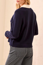 Load image into Gallery viewer, Sapphire &amp; White Collared Cardigan
