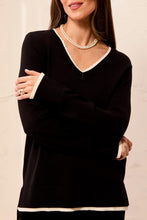 Load image into Gallery viewer, Black V-Neck Sweater W White Trim
