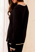 Load image into Gallery viewer, Black V-Neck Sweater W White Trim
