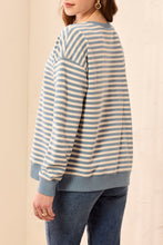 Load image into Gallery viewer, Blue Fog &amp; White Striped Cotton Sweater
