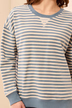 Load image into Gallery viewer, Blue Fog &amp; White Striped Cotton Sweater
