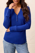 Load image into Gallery viewer, Electric Blue Waffle Henley Long Sleeve
