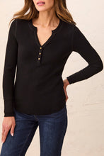 Load image into Gallery viewer, Black Waffle Henley Long Sleeve
