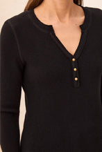 Load image into Gallery viewer, Black Waffle Henley Long Sleeve
