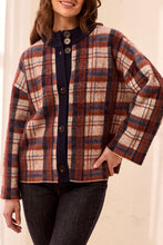 Load image into Gallery viewer, Stellar Printed Plaid Button Front Mock Neck Cardigan
