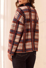 Load image into Gallery viewer, Stellar Printed Plaid Button Front Mock Neck Cardigan

