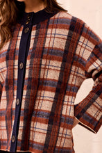 Load image into Gallery viewer, Stellar Printed Plaid Button Front Mock Neck Cardigan
