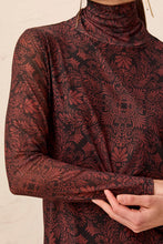 Load image into Gallery viewer, Rustic Brown Printed Mesh Turtleneck
