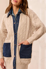 Load image into Gallery viewer, Mixed Media Knit Sweater Cardigan With Denim Trim
