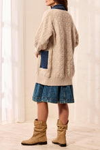 Load image into Gallery viewer, Mixed Media Knit Sweater Cardigan With Denim Trim
