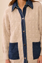Load image into Gallery viewer, Mixed Media Knit Sweater Cardigan With Denim Trim

