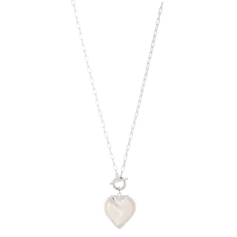 MX- T-Bar Clear Heart Long Necklace