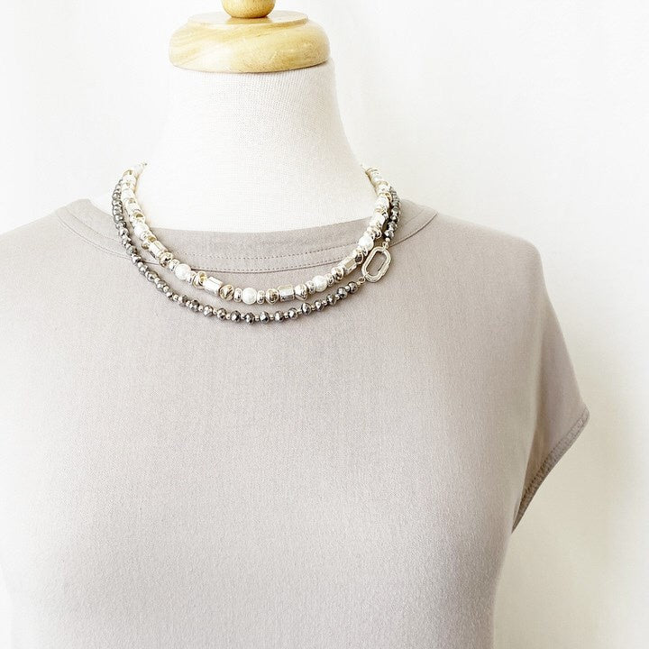 Silver Beaded Double Necklace
