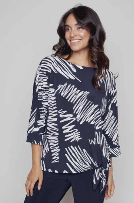 Navy & White Scribble Printed Tunic