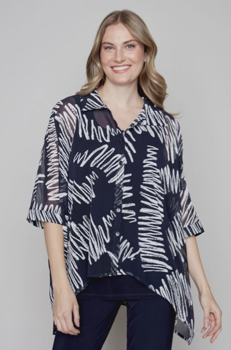 Navy & White Scribble Printed Blouse
