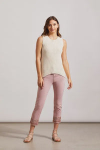 Petal Pink Rhinestone Embroidered Crop Jean